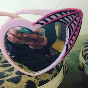 Pink Spiderweb Pinstripe Heart Shaped Sunglasses Retro Pinup Halloween
